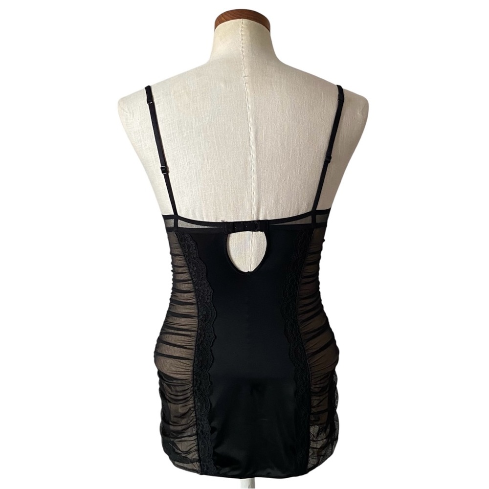 Victoria’s Secret Black Nude Sheer Mesh Nylon Lace Lingerie Bustier Teddy 34B - Picture 10 of 16